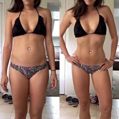 Girl before and after losing weight on a no-carb diet